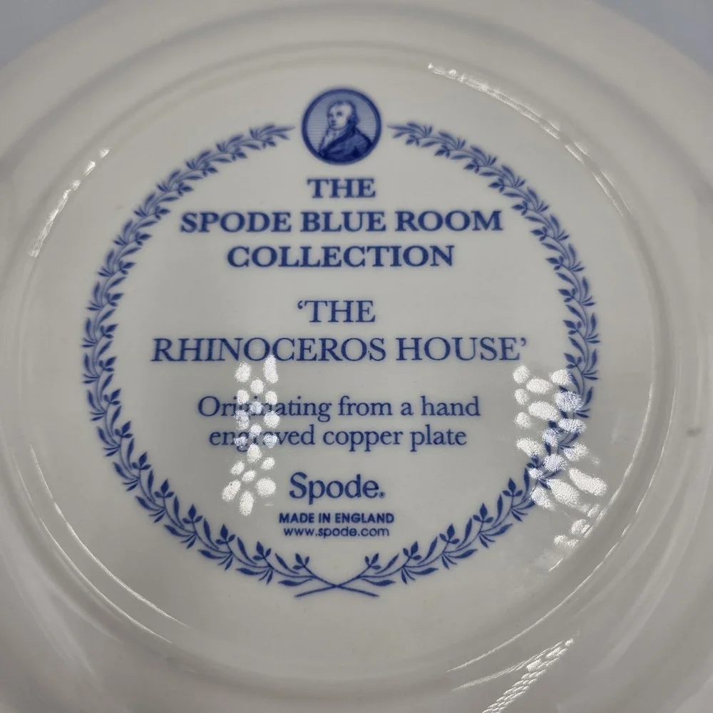 Spode Blue Room The Rhinoceros House 10.5" Dinner Plate Blue White England - Picture 5 of 5